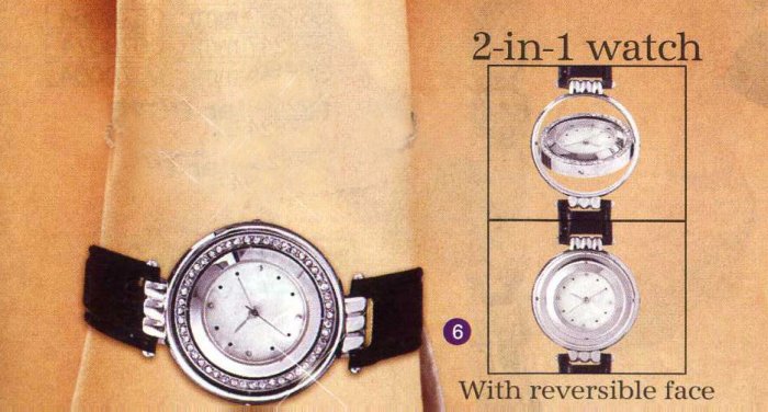 AA-2SW Reversible Silver Watch w/ Black Leather Strap