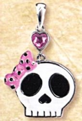 Lead Free Skull with Pink Bow Pewter Pendant