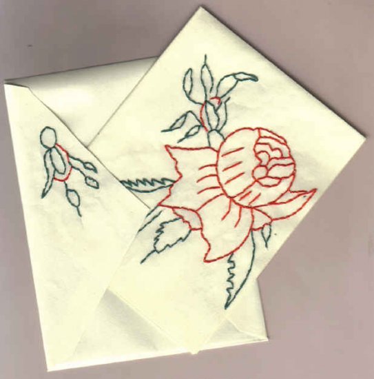 Handembroidered Red Rose Notecards