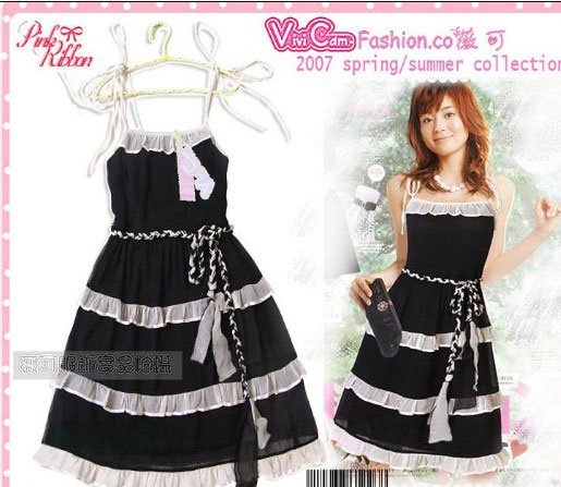 Black Chiffon Cutie Tea Dress D0401BP