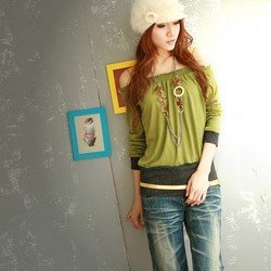 Chic Bare Shoulders Mid Sleeve Green Tee C041184GG