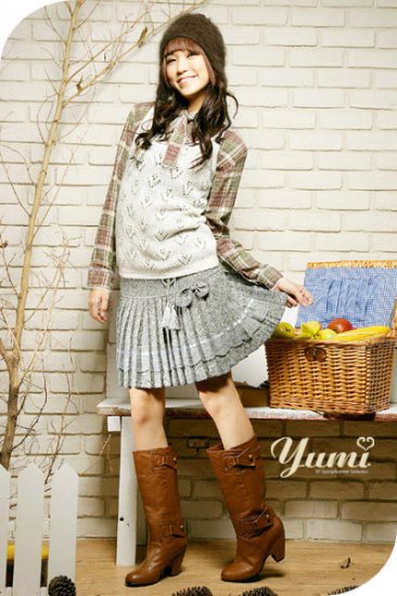 Grey Pleated Flare Skirt CS045107H
