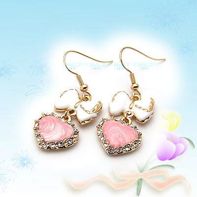 Princess Pink Heart and White Ribbon Earrings E041701