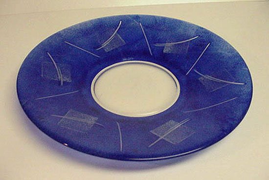 NYBRO BLUE CRYSTAL LARGE SWEDISH ABSTRACT PLATTER