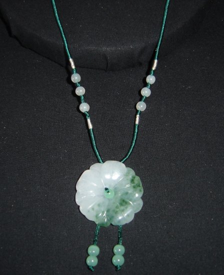 Green and White Jade Flower Pendant Necklace