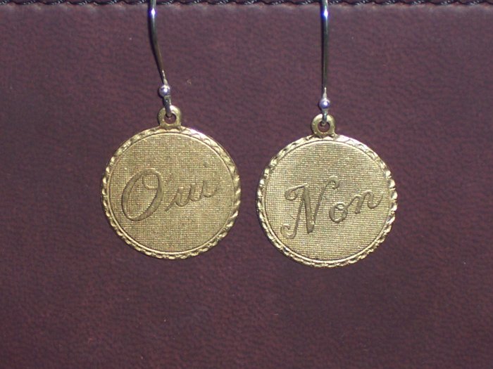 Oui Non French Circle Disc Earrings on Sterling Silver Earwires