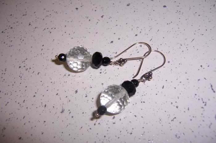 Rock Crystal and Black Onyx Sterling Silver Earrings