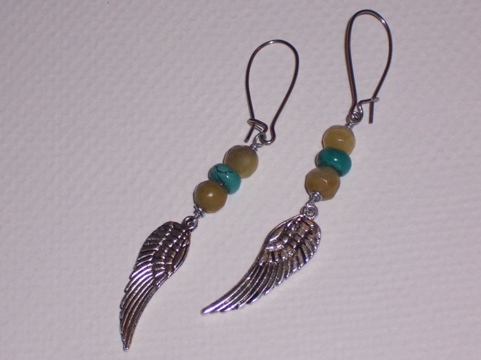 New Jade and Turquoise Earrings with Angel Wings