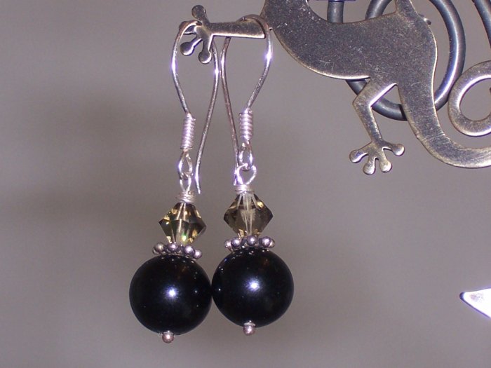 Black Onyx and Swarovski Crystal Earrings on Sterling Silver