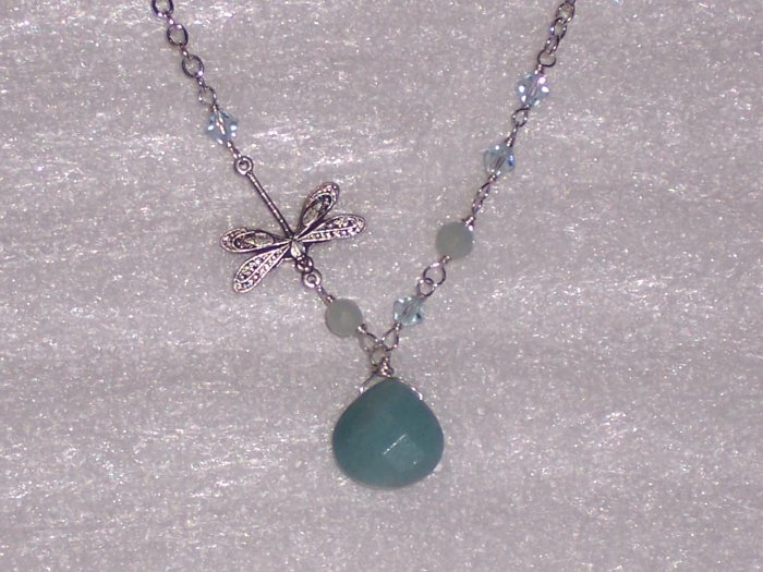 Dragonfly and amazonite Necklace on Sterling Silver Chain and Swarovski Crystals