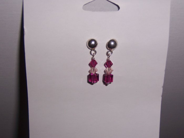 Fuschia Swarovski Crystal Earrings on Sterling Silver Posts