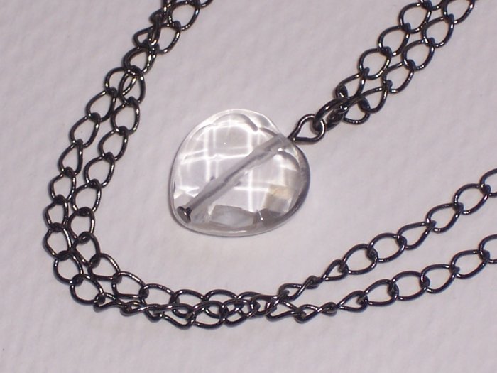 Quartz Heart Pendant on Gunmetal Finish Antiqued Brass Necklace