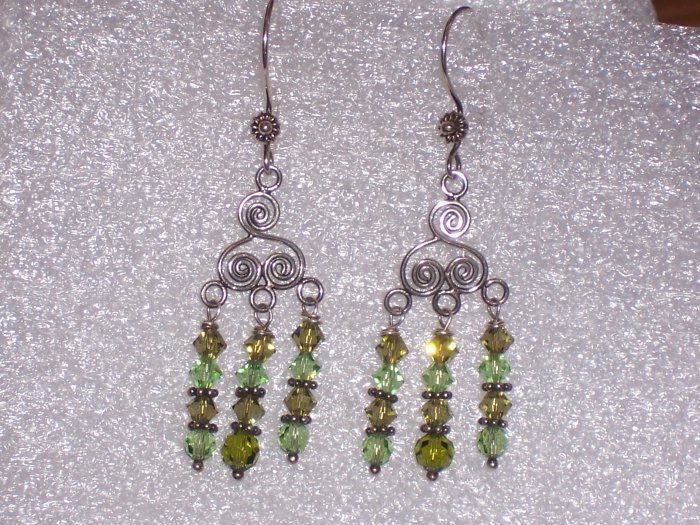 Green Swarovski Crystal and Sterling Silver Chandelier Earrings