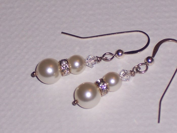 White Pearls and Swarovski crystal Dangle Earrings