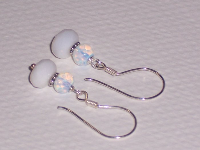 Sterling Silver Dangle Earrings with Agate Stone and Opalite