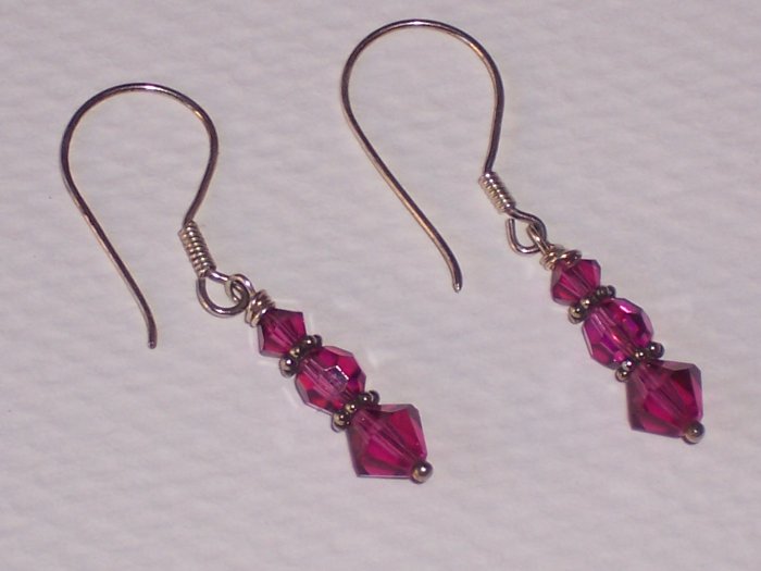 Sterling Silver and Fuschia Swarovski Crystal Earrings