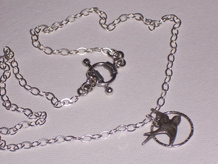 CIRCLE Silver Sparrow Bird Necklace and Sterling silver Chain FREE SHIPPING TO THE U.S.