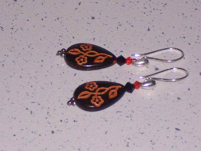Sterling Silver and Brown Swarovki Dangle Earrings