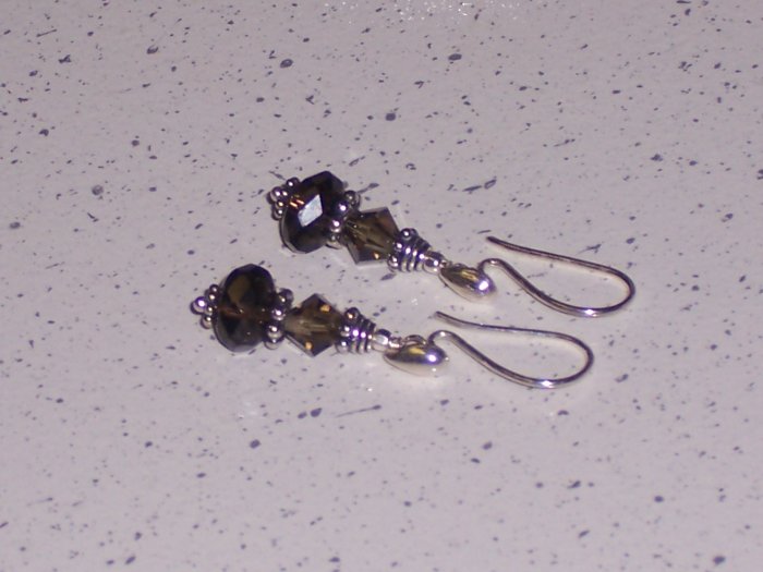 Sterling Silver and smoky Quartz with Swarovski Earrings
