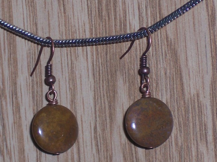VINTAGE IMPERIAL JASPER COIN DANGLE EARRINGS