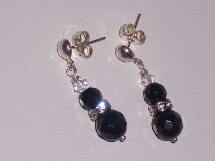 Black Onyx and Swarovski Crystal Earrings on Sterling Silver