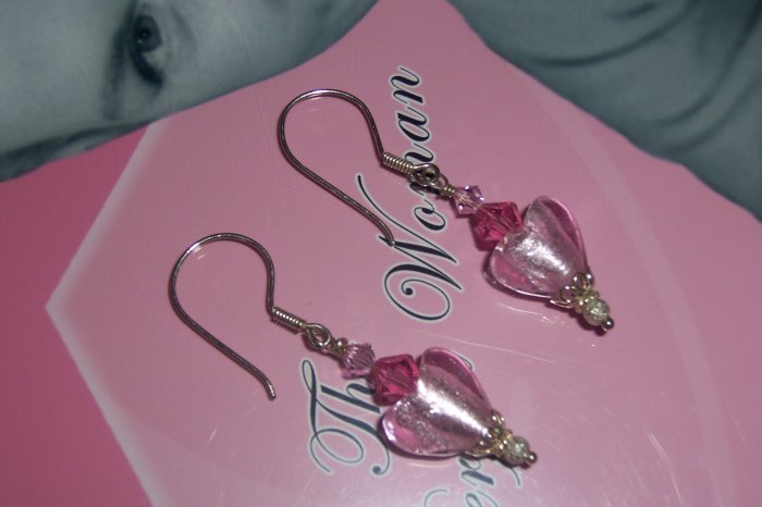Murano Style Heart and Sterling Silver Earrings
