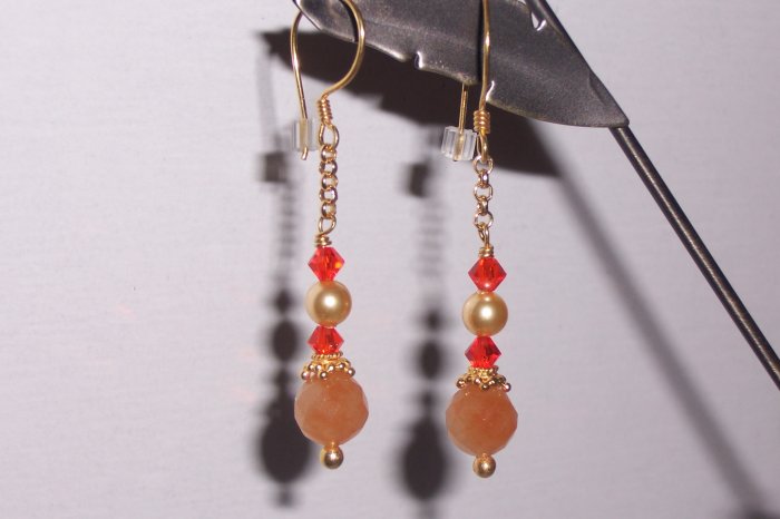 Golden Orange Carnelian and Swarovski Earrings