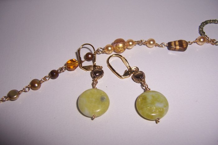Green Flower Jasper Coin Earrings