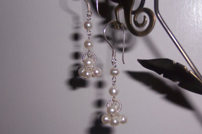 White Pearls and Sterling Silver Earrings