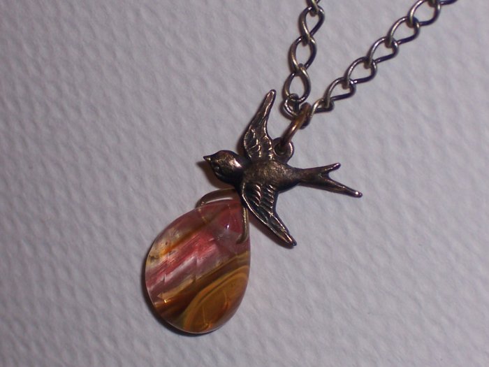 Sparrow Necklace with Galaxy Quartz Pendant on Brass Chain