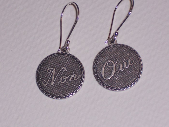 Oui Non French Circle Disc Earrings on Sterling Silver Earwires