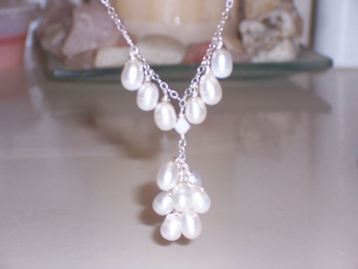 Cluster of White Pearls Necklace on Sterling Silver Chain