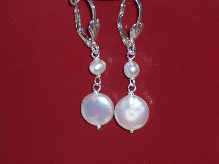White Coin Pearls and Sterling Silver Earrings