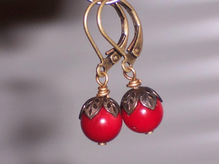 Red Coral Antiqued Dangle Earrings
