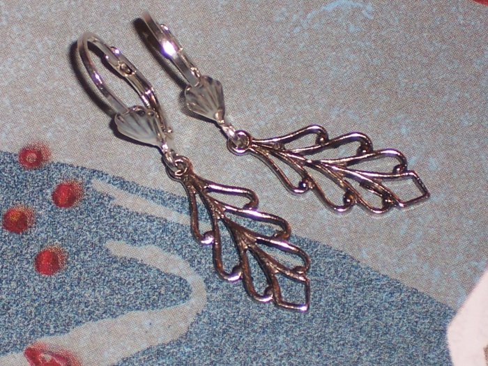 Filigree Leaf Branch Drop Earrings on Sterling Silver Lever Backs