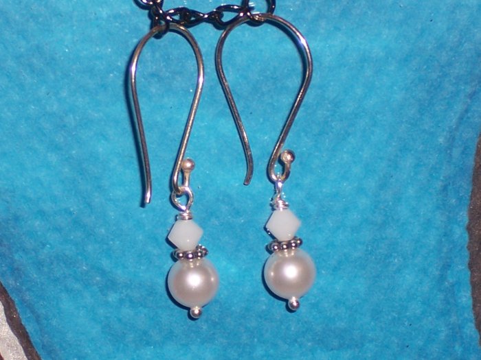 White Pearls and Swarovski Crystal Earrings on Sterling Silver