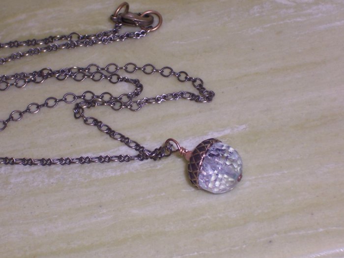 Crystal Clear Acorn Pendant on Antique Brass Chain
