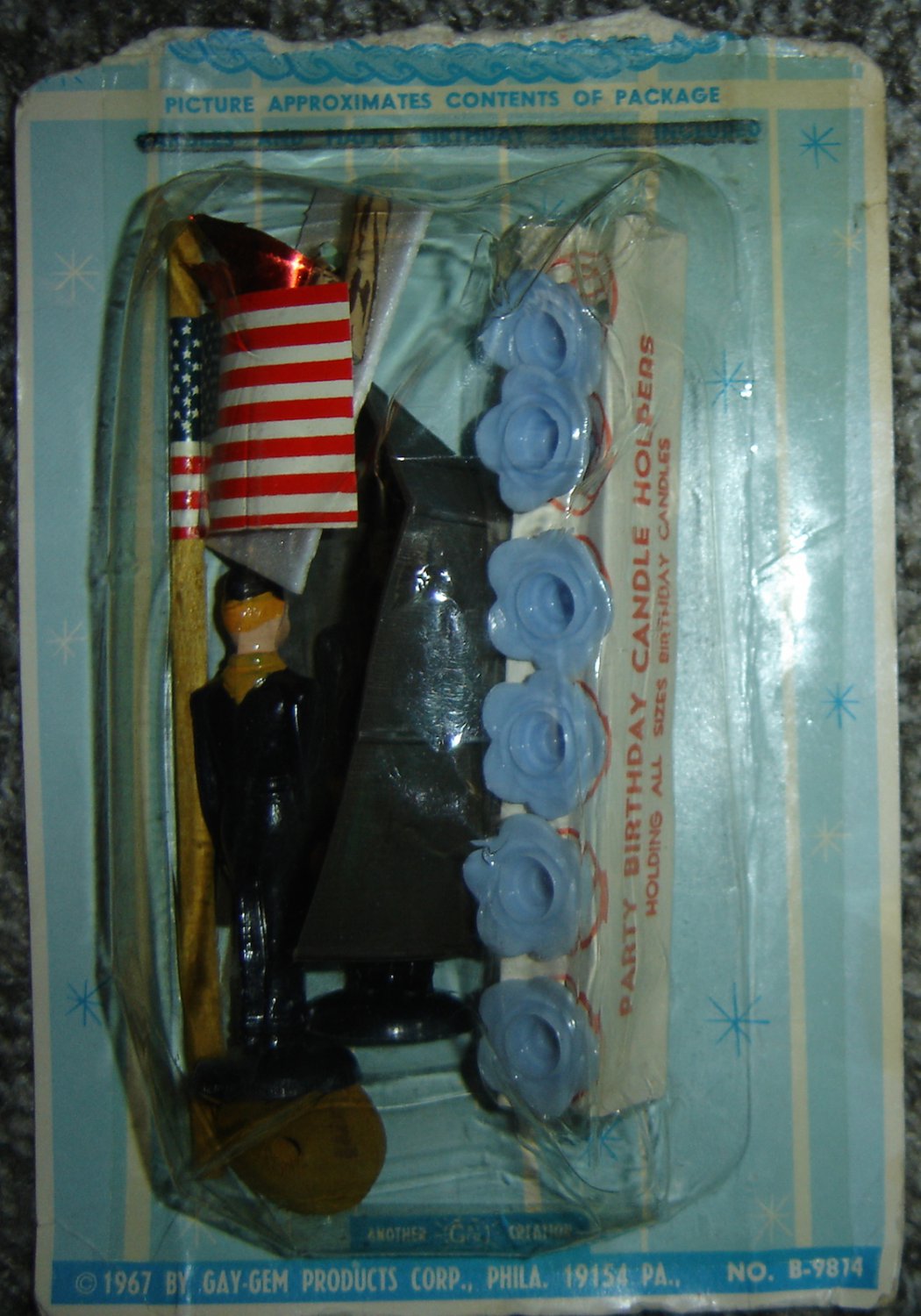 Vintage 1967 Gay-Gem Birthday Cake Decorations/Toppers; Patriotic, Navy, Boy Scouts