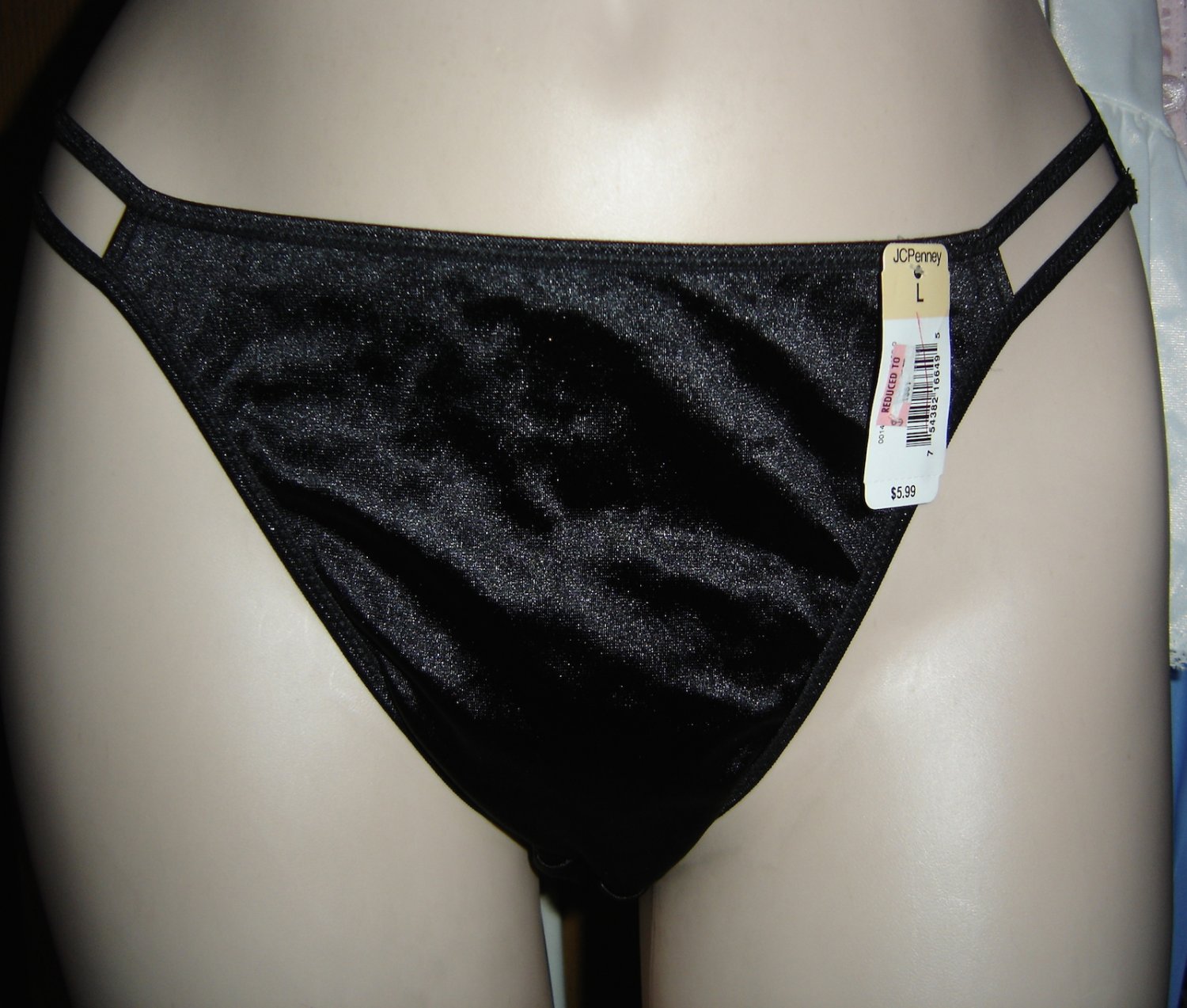 Vintage Delicates Black Silky Satin Second Skin String Bikini Panties