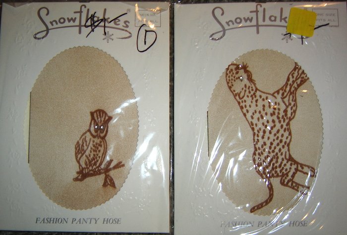 Vintage Snowflakes Pantyhose, Owl & Leopard w/Rhinestone Eyes! 2 Prs. OSFA!