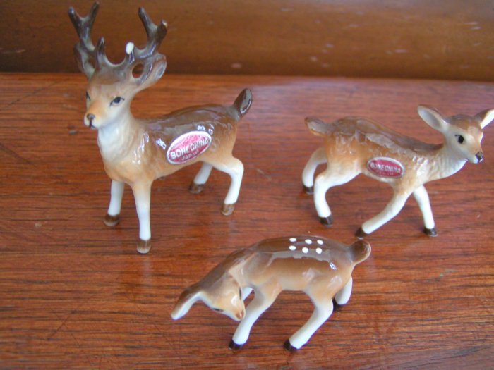 3 Piece Vintage Bone China Deer Statues