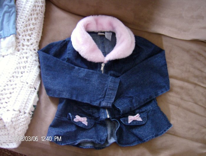 FADED GLORY GIRL'S FAUX FUR COLLAR DENIM JACKET SIZE 5t