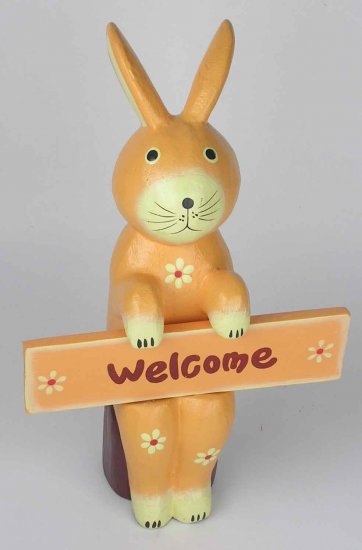 EASTER BUNNY Orange RABBIT FIGURINE WOODEN HAND CARVED very cute
