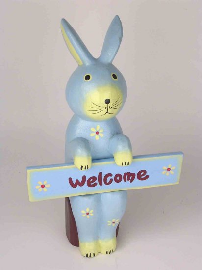 EASTER BUNNY Blue RABBIT FIGURINE WOODEN HAND CARVED so cute