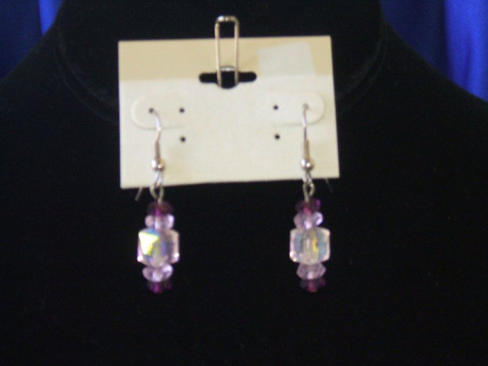 Pink Swarovski Cube Earrings
