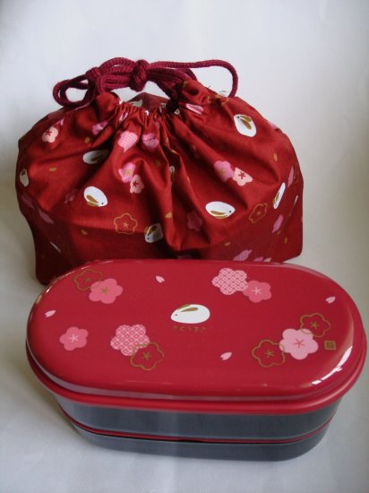 Rabbit and Sakura Complete 2 Tier Bento Set, Red