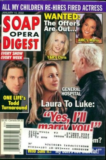 January 15 Soap Opera Digest Magazine 1 15 2002 Genie Francis Anthony Geary Back Issue