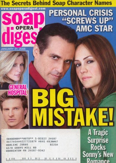Soap Opera Digest 1 31 2006 Sonny & Emily GH Jan 31 2006