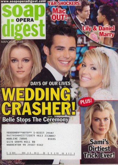 Soap Opera Digest 3 28 2006 Wedding Crasher Belle stops