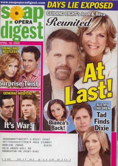 Soap Opera Digest 4 18 2006 Michael Knight Cady McClain